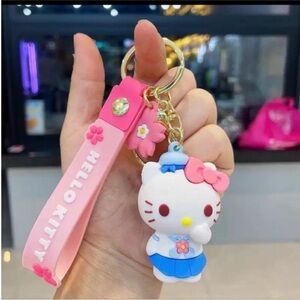 SANRIO Hello kitty Blue Pink Charm Keychain Cute Kawaii Licensed Japan